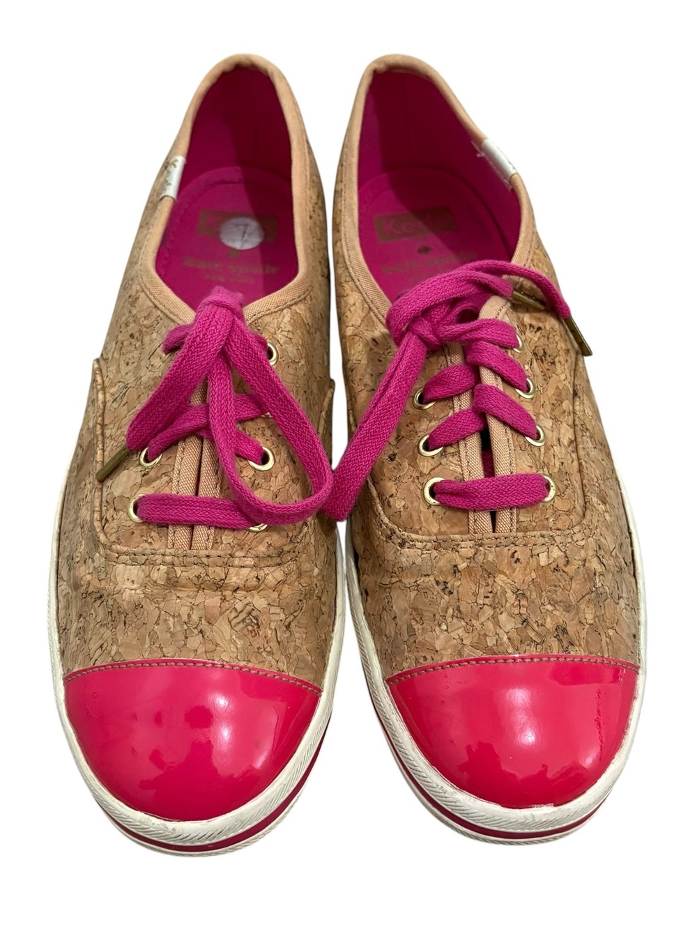 Kate Spade Keds 7 natural cork with hot pink rubber cap collab​